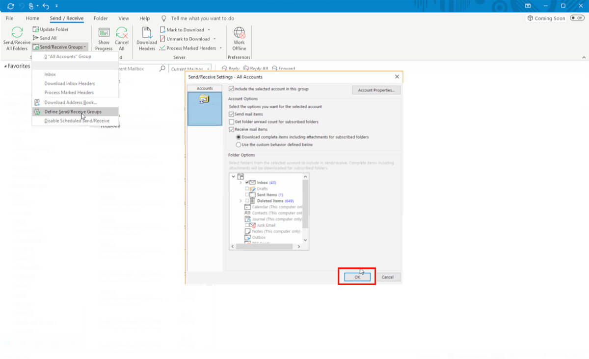 Outlook Slow Sync Step 6